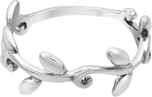 AeraVida Vintage Olive Vines & Leaves Stackable Gold-Plated Sterling Silver Ring (Size 9) | Elegant Nature-Inspired Gold and Silver Jewelry for Women | Sterling Silver Stackable Ring in Saudi Arabia