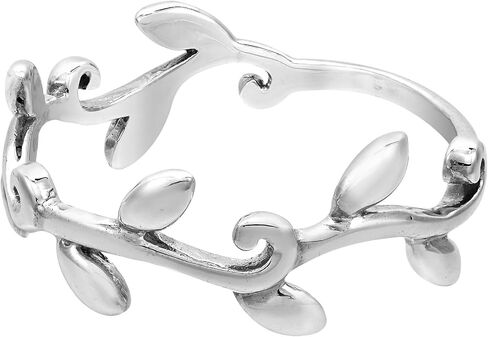 AeraVida Vintage Olive Vines & Leaves Stackable Gold-Plated Sterling Silver Ring (Size 9) | Elegant Nature-Inspired Gold and Silver Jewelry for Women | Sterling Silver Stackable Ring in Saudi Arabia