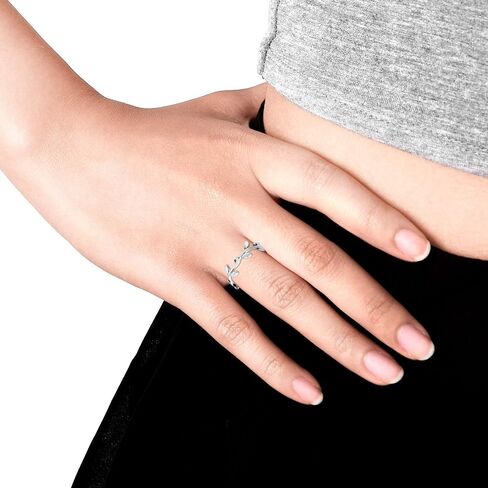 AeraVida Vintage Olive Vines & Leaves Stackable Gold-Plated Sterling Silver Ring (Size 9) | Elegant Nature-Inspired Gold and Silver Jewelry for Women | Sterling Silver Stackable Ring in Saudi Arabia