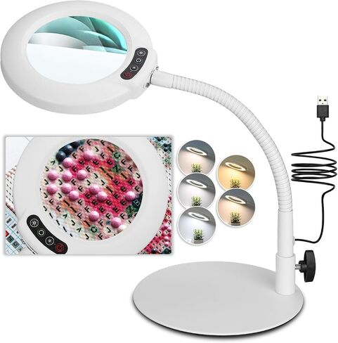 Veemagni 10X Magnifying Glass with Light, 5 Color Modes Stepless Dimmable Flexible Gooseneck LED Hands-Free Desk Lamp, Stand Lighted Magnifier for Crafts, Sewing, Reading, Painting, Hobby, Close Work in Saudi Arabia