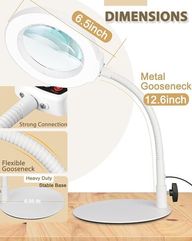 Veemagni 10X Magnifying Glass with Light, 5 Color Modes Stepless Dimmable Flexible Gooseneck LED Hands-Free Desk Lamp, Stand Lighted Magnifier for Crafts, Sewing, Reading, Painting, Hobby, Close Work in Saudi Arabia