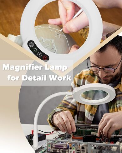 Veemagni 10X Magnifying Glass with Light, 5 Color Modes Stepless Dimmable Flexible Gooseneck LED Hands-Free Desk Lamp, Stand Lighted Magnifier for Crafts, Sewing, Reading, Painting, Hobby, Close Work in Saudi Arabia