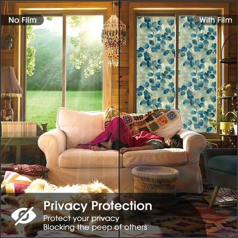 Golden Yellow Blue Leaf Mosaic Window Films Decorative Double-Side Privacy Film Self-Adhesive Static Glass Window Clings Stickers for Living Room Bathroom Glass Windows Decor in Kuwait