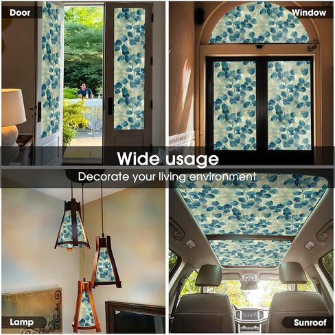 Golden Yellow Blue Leaf Mosaic Window Films Decorative Double-Side Privacy Film Self-Adhesive Static Glass Window Clings Stickers for Living Room Bathroom Glass Windows Decor in Kuwait