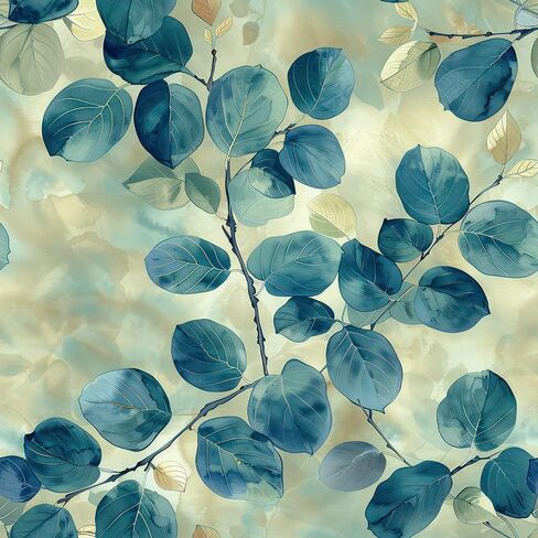 Golden Yellow Blue Leaf Mosaic Window Films Decorative Double-Side Privacy Film Self-Adhesive Static Glass Window Clings Stickers for Living Room Bathroom Glass Windows Decor in Kuwait
