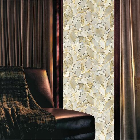 Golden Yellow Blue Leaf Mosaic Window Films Decorative Double-Side Privacy Film Self-Adhesive Static Glass Window Clings Stickers for Living Room Bathroom Glass Windows Decor in Kuwait