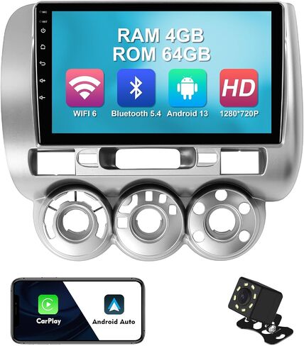 2+32G 10.1-inch Android 12 Car Stereo for Honda Fit 2004-2007 IPS Touchscreen Screen Car Radio with Carplay & Android Auto Support Backup Camera GPS FM Navi BT SWC in Saudi Arabia