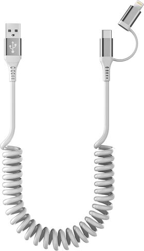Multi Coiled Lightning Cable [MFi Certified] 5 in 1 Coiled iPhone Charger Cable with Lightning(2.4A+Data+Carplay+Geen LED), Type C(2A), Lightning(2A), No compatible with iPhone 15 Carplay/Android Auto in Saudi Arabia