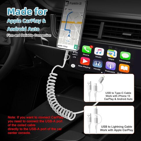 Multi Coiled Lightning Cable [MFi Certified] 5 in 1 Coiled iPhone Charger Cable with Lightning(2.4A+Data+Carplay+Geen LED), Type C(2A), Lightning(2A), No compatible with iPhone 15 Carplay/Android Auto in Saudi Arabia