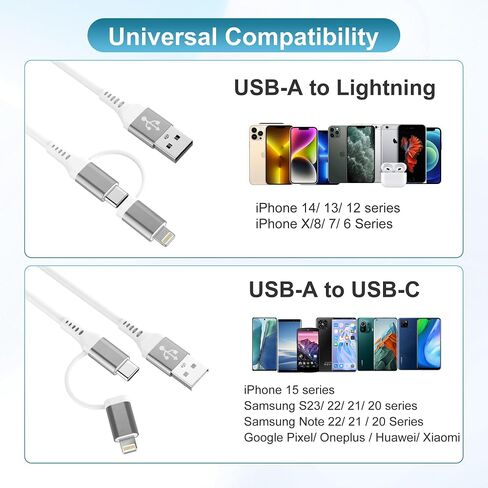 Multi Coiled Lightning Cable [MFi Certified] 5 in 1 Coiled iPhone Charger Cable with Lightning(2.4A+Data+Carplay+Geen LED), Type C(2A), Lightning(2A), No compatible with iPhone 15 Carplay/Android Auto in Saudi Arabia