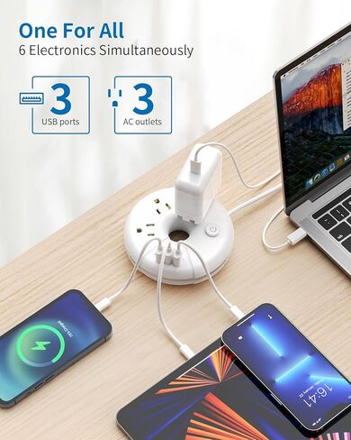 NTONPOWER شريط طاقة أسود بطول 25 قدمًا مع 4 منافذ، ومنفذين USB، وسلك تمديد لسطح المكتب، وحماية من التحميل الزائد، وغطاء ABS + PC مقاوم للحريق in Kuwait