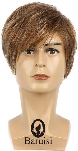 Baruisi Mens Wig Brown Short Layered Cosplay Hair Wig Synthetic Full Wigs for Male Guy in Saudi Arabia