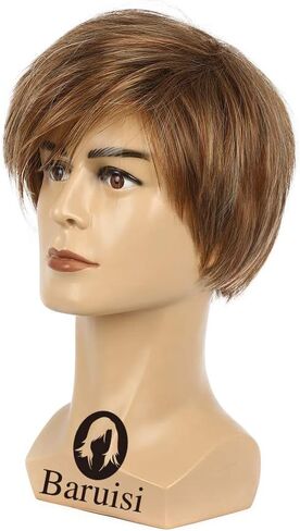 Baruisi Mens Wig Brown Short Layered Cosplay Hair Wig Synthetic Full Wigs for Male Guy in Saudi Arabia