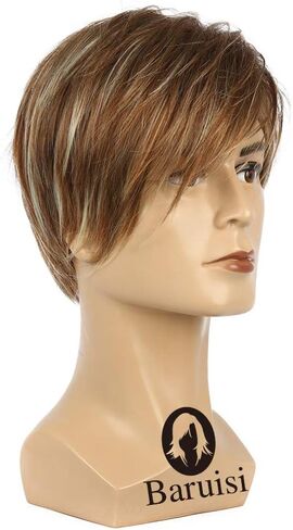 Baruisi Mens Wig Brown Short Layered Cosplay Hair Wig Synthetic Full Wigs for Male Guy in Saudi Arabia