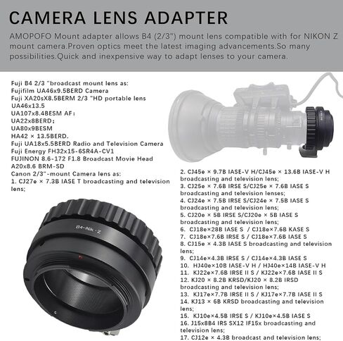 B4-NIK/Z Lens Adapter Compatible with B4 2/3" Broadcast Grade Mount Lens & for Nik/Z Mount Camera Z5 Z6 Z7 Camera.with Tripod Mount in Saudi Arabia