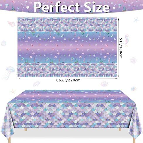 3 Pcs Mermaid Tablecloths, Mermaid Birthday Table Covers, Round Mermaid Ocean Sea Fish Scales Table Cloths for Girls Under The Sea Baby Shower Mermaid Party Supplies, 84 x 84 Inch in Kuwait