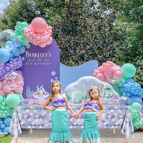 3 Pcs Mermaid Tablecloths, Mermaid Birthday Table Covers, Round Mermaid Ocean Sea Fish Scales Table Cloths for Girls Under The Sea Baby Shower Mermaid Party Supplies, 84 x 84 Inch in Kuwait