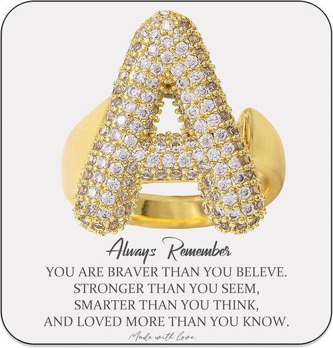 Bubble Initial Rings for Women Bubble Letter Ring Balloon Letters Ring Puff Letter A-Z Chunky Gold Rings 14K Gold Filled CZ Paved Alphabet Letter Ring in Saudi Arabia