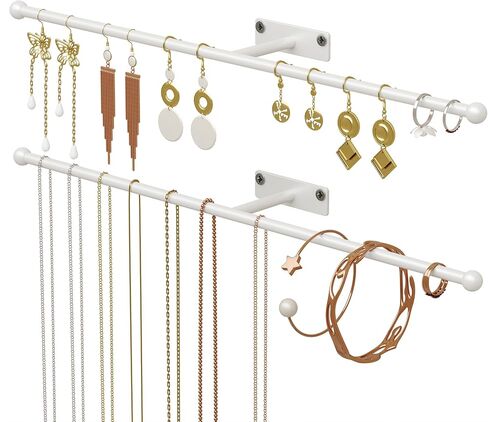 Wall Hanging Jewelry Organizer: 13.7'' Necklace Holder for Earring, Bracelet, Rings, Hairband, Glasses, Gold 1-Pack, Screws Included in Kuwait