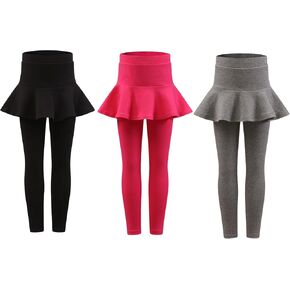 Yknktstc Girls 3 Pack Footless Leggings with Ruffle Skirt Tutu Pants Comfortable Stretchy Cotton Tights for Kids Toddler