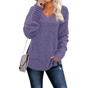 JomeDesign Womens Sweaters Long Sleeve V Neck Shirts Loose Casual Fashion Tops