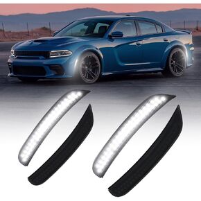 AUTOONE LED Side Marker Lights Compatible with Dodge Charger 2015-2023, White Front & Rear Bumper Marker Lamps Smoked Len, 4PCS