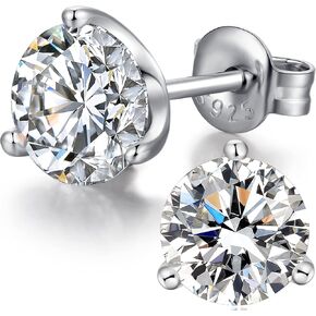 18K White Gold Plated Sparkling Simulated Diamond Stud Earrings s925 Sterling Silver Hypoallergenic Cubic Zirconia Stud Earrings for Women/Men 4MM-8MM