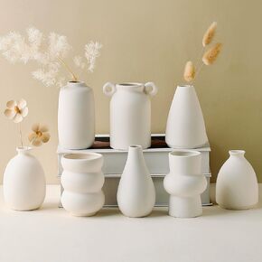 Set of 16 White Ceramic Bud Vases for Flowers, Minimalist Small Pampas Grass Vases for Farmhouse Boho Decor, Decorative Vases for Centerpiece, Wedding Decoration, Shelf and Table Decor