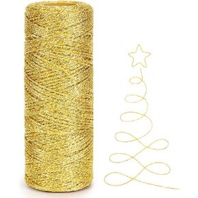 Tenn Well Metallic Gold Twine, 328 Feet 1mm Christmas Gold String for Gift Wrapping, Christmas Ornaments, Holiday Decorations, DIY Crafts