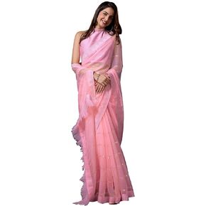TRENDMALLS Women's Simar Silk Siroski work Saree with Unstitch Blouse Piece (K1104-LightPurple)