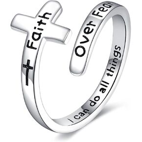 Alcoholics Anonymous Recovery Ring Sterling Silver Cross AA One Year Sobriety Jewelry for Women