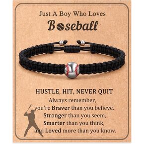 Baseball Football Soccer Gifts, Adjustable Braided Bracelets for Teen Men with Inspirational Quote Card