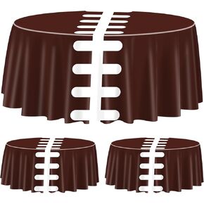 3 Pcs Football Print Tablecovers, Round Football Pattern Plastic Tablecloths Football Party Supplies for Birthday Party Football Party Games Decoration, 84 x 84 Inch