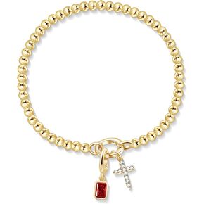Free bird Cross Birthstone Bracelet | Dainty 14K Gold Plated Cross Charm Bracelet for Women | Stretchable Elastic Gold Beaded Bracelet | Stackable Trendy Birthstone Bracelet | Jewelry Gifts for Women in Saudi Arabia