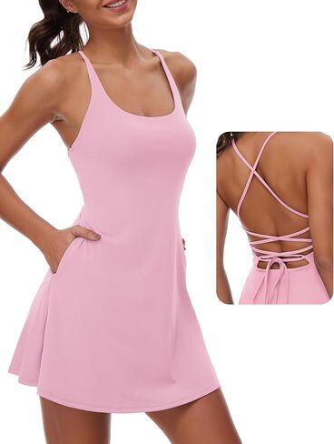 MOTEEPI Women's Tennis Dress Built-in Removable Bra & Shorts and 4 Functional Pockets for Golf & Active Clothes Outfits in Kuwait