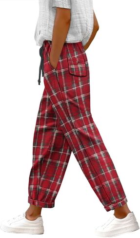 YESNO Women's Casual Straight Leg Pants Fall Drawstring Elastic High Waist Woolen Tapered Trousers with Pockets PWT in Kuwait