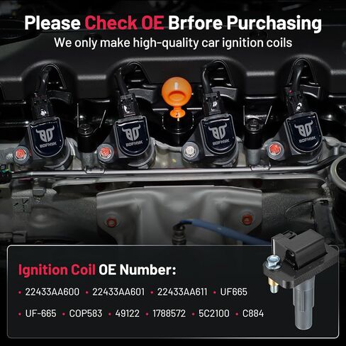 BDFHYK 4 Ignition Coil Pack UF665 and 4 Iridium Spark Plug 93893 Compatible with Subaru WRX STI Impreza Forester Legacy H4 2.5L 2010 2011 2012 2013 2014 2015 2016 2017 2018 Coil for COP583 5C2100 C884 in Saudi Arabia