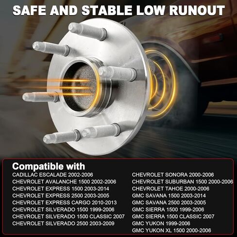 Pair 515096 Front Wheel Bearing Hub Assembly Compatible with Cadillac Escalade ESV EST 2007-2014, for Chevy Avalanche Silverado Suburban 1500 Tahoe, for GMC Sierra 1500 Yukon 2007-2010, 6 Lugs w/ABS in Kuwait