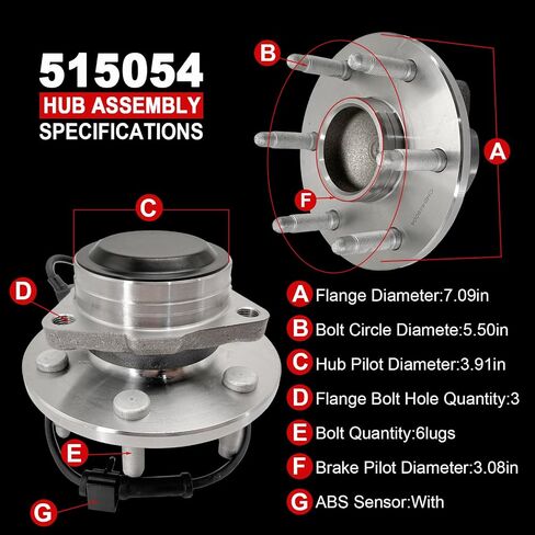 Pair 515096 Front Wheel Bearing Hub Assembly Compatible with Cadillac Escalade ESV EST 2007-2014, for Chevy Avalanche Silverado Suburban 1500 Tahoe, for GMC Sierra 1500 Yukon 2007-2010, 6 Lugs w/ABS in Kuwait