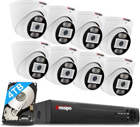 Outdoor/Indoor PoE Security Camera System, (2-Way Audio/AI Face Detection/IR Night Vision/Vehicle Detection) with Microphone and Speaker, 8 NVR, 8 CCTV, Metal Case, 2 TB HDD in Saudi Arabia
