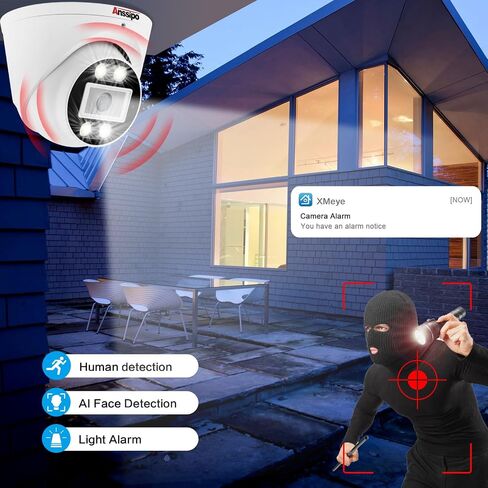 Outdoor/Indoor PoE Security Camera System, (2-Way Audio/AI Face Detection/IR Night Vision/Vehicle Detection) with Microphone and Speaker, 8 NVR, 8 CCTV, Metal Case, 2 TB HDD in Saudi Arabia