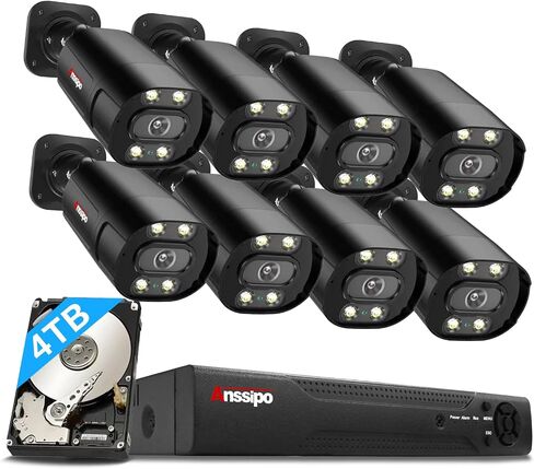 Outdoor/Indoor PoE Security Camera System, (2-Way Audio/AI Face Detection/IR Night Vision/Vehicle Detection) with Microphone and Speaker, 8 NVR, 8 CCTV, Metal Case, 2 TB HDD in Saudi Arabia