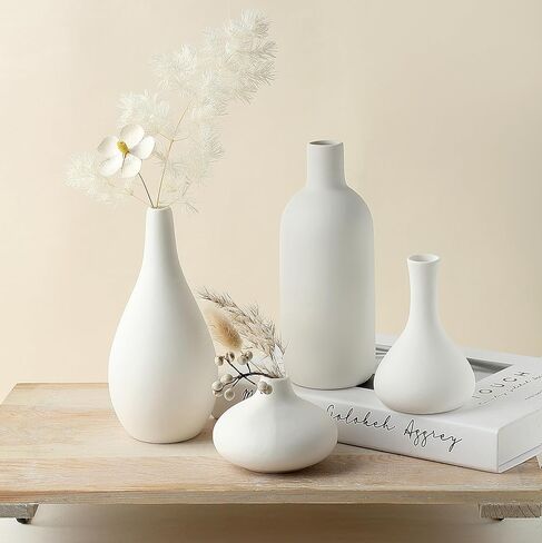 Set of 16 White Ceramic Bud Vases for Flowers, Minimalist Small Pampas Grass Vases for Farmhouse Boho Decor, Decorative Vases for Centerpiece, Wedding Decoration, Shelf and Table Decor in Saudi Arabia