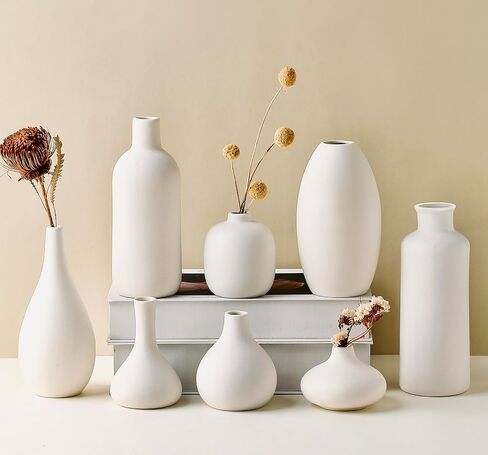 Set of 16 White Ceramic Bud Vases for Flowers, Minimalist Small Pampas Grass Vases for Farmhouse Boho Decor, Decorative Vases for Centerpiece, Wedding Decoration, Shelf and Table Decor in Saudi Arabia