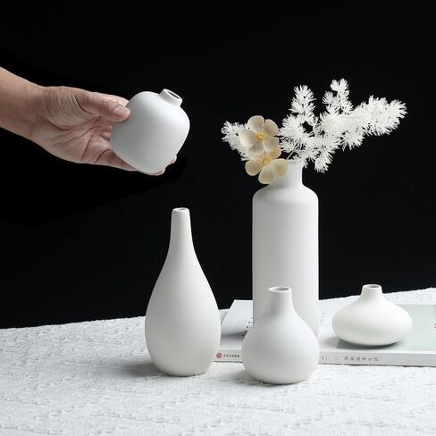 Set of 16 White Ceramic Bud Vases for Flowers, Minimalist Small Pampas Grass Vases for Farmhouse Boho Decor, Decorative Vases for Centerpiece, Wedding Decoration, Shelf and Table Decor in Saudi Arabia