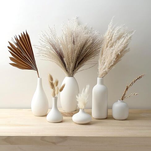 Set of 16 White Ceramic Bud Vases for Flowers, Minimalist Small Pampas Grass Vases for Farmhouse Boho Decor, Decorative Vases for Centerpiece, Wedding Decoration, Shelf and Table Decor in Saudi Arabia