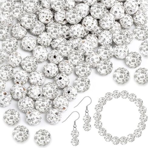 150 Pcs Rhinestone Beads for Crafting, Christmas Shiny Round Beads for Bracelets, Sparkly Disco Beads Diamond Baseball Beads for Jewelry Making Necklace Bracelet Charms DIY Decoration for Festival in Saudi Arabia