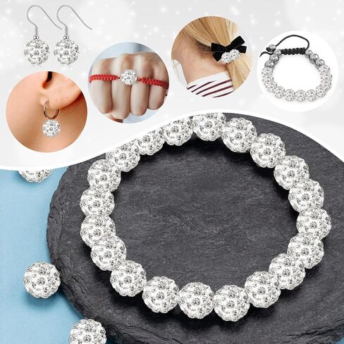150 Pcs Rhinestone Beads for Crafting, Christmas Shiny Round Beads for Bracelets, Sparkly Disco Beads Diamond Baseball Beads for Jewelry Making Necklace Bracelet Charms DIY Decoration for Festival in Saudi Arabia