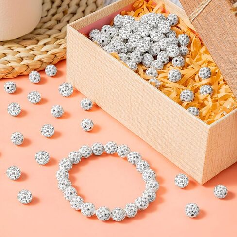 150 Pcs Rhinestone Beads for Crafting, Christmas Shiny Round Beads for Bracelets, Sparkly Disco Beads Diamond Baseball Beads for Jewelry Making Necklace Bracelet Charms DIY Decoration for Festival in Saudi Arabia