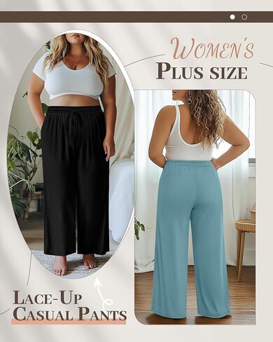Neer 3 Pack Women's Plus Size Pants Wide Leg Lounge Yoga Pants Casual Baggy Drawstring High Waist Sweatpants with Pockets in Kuwait